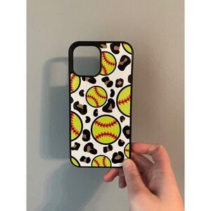 Softball Leopard Print Phone Case iPhone 12 Pro Max Neon Yellow Sporty Case